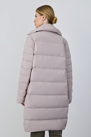 Пуховое пальто-кокон, пудровое