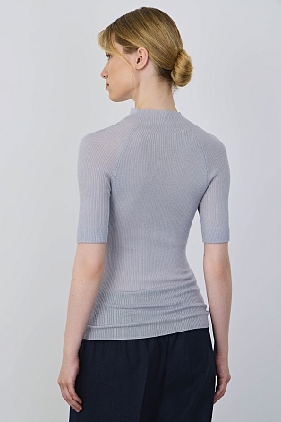 Водолазка в рубчик с коротким рукавом, нежно-голубая