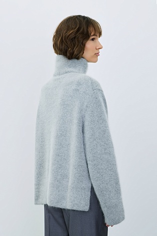 Мохеровый свитер-поло, серый