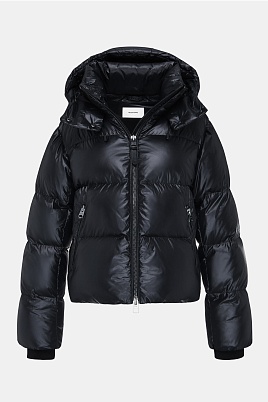 Укороченный пуховик с капюшоном, черный