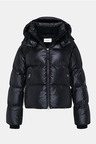 Укороченный пуховик с капюшоном, черный
