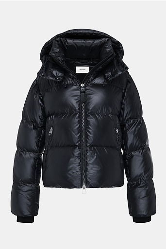 Укороченный пуховик с капюшоном, черный