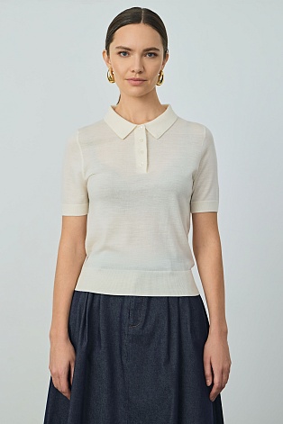Вязаная футболка-поло, молочная