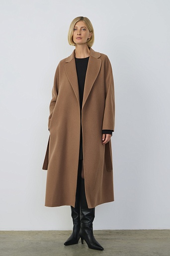 Пальто на поясе, коричневое