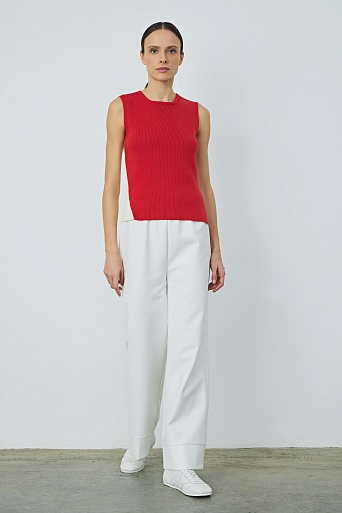 Двухцветный топ в рубчик, молочно-красный