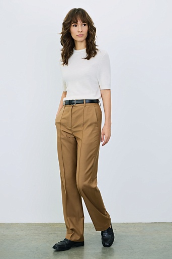 Тонкий джемпер из шерсти с коротким рукавом, молочный