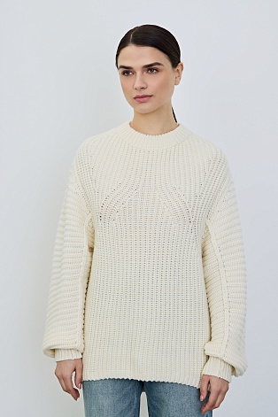 Джемпер фактурной вязки с шерстью, сливочный