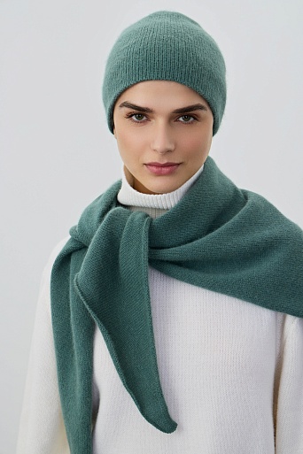 Шапка бини с ангорой, цвет морской волны