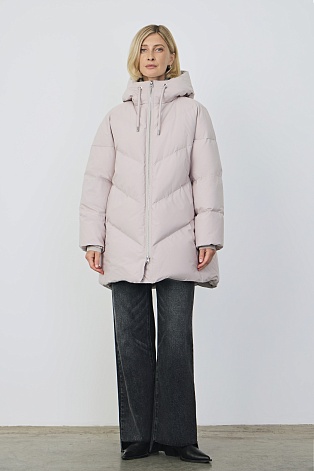 Удлиненный пуховик с капюшоном, пудровый