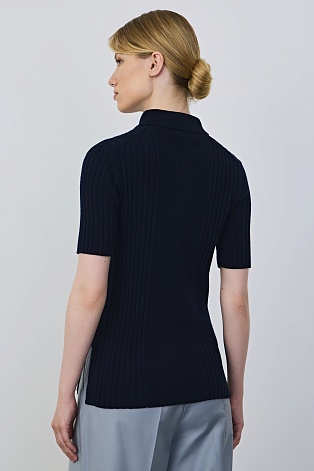 Поло из мериноса в рубчик, темно-синее