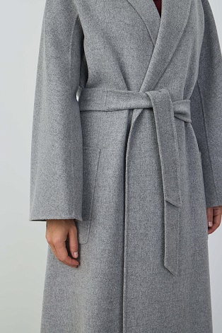 Пальто на поясе, серый меланж