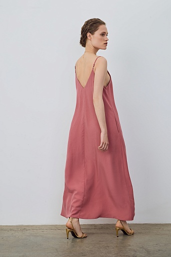 Платье А-силуэта на бретельках, коралловое