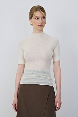 Водолазка в рубчик с коротким рукавом, белая