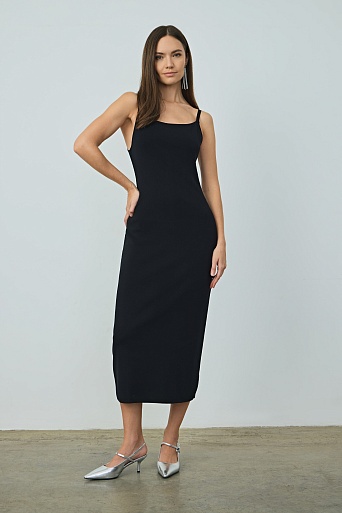 Платье-миди на бретельках, черное