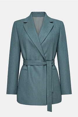 Удлиненный жакет из шерсти на поясе, бирюзовый  Francesca