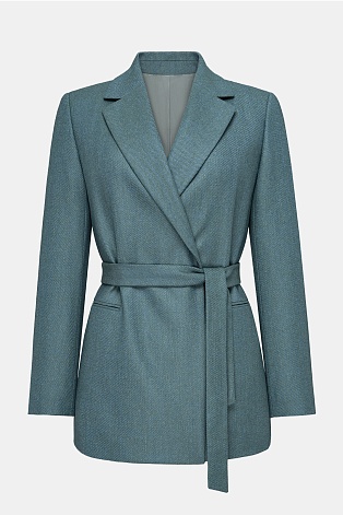 Удлиненный жакет из шерсти на поясе, бирюзовый  Francesca