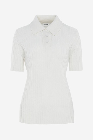 Поло из мериноса в рубчик, белое