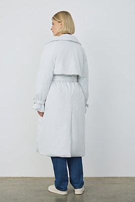 Пуховое пальто-тренч, светло-серое