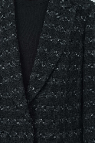 Жакет оверсайз на одной пуговице, черный с узором A