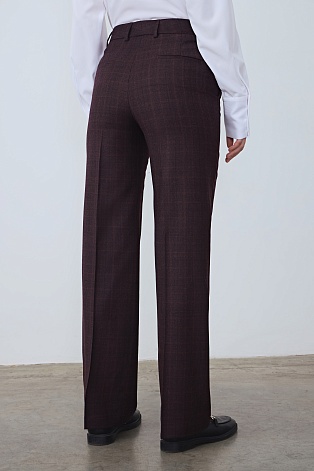 Прямые брюки, баклажановые в клетку MARIA