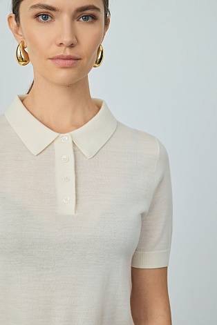 Вязаная футболка-поло, молочная