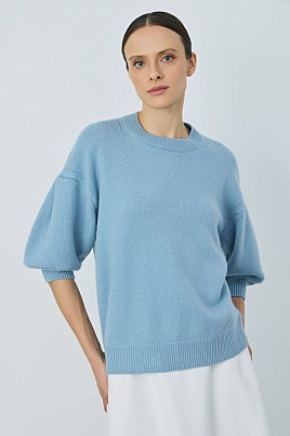 Джемпер из шерсти с рукавами-фонариками, голубой
