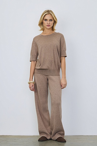 Свободные трикотажные брюки с кашемиром, светло-коричневые