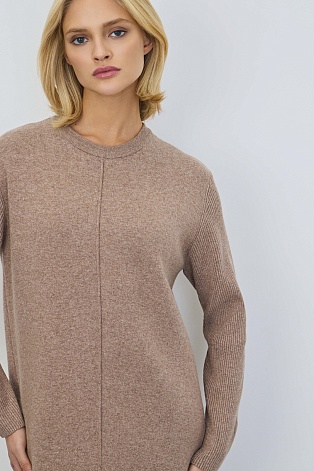 Трикотажное платье с кашемиром, светло-коричневое