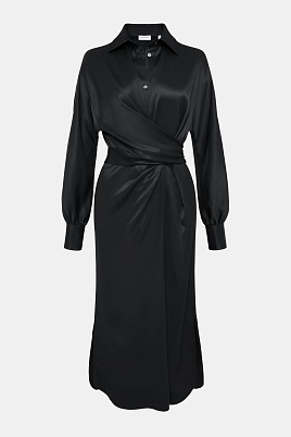 Платье-рубашка с длинным рукавом, черное