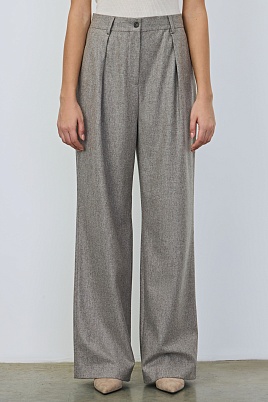 Свободные брюки с защипами, серо-бежевый меланж