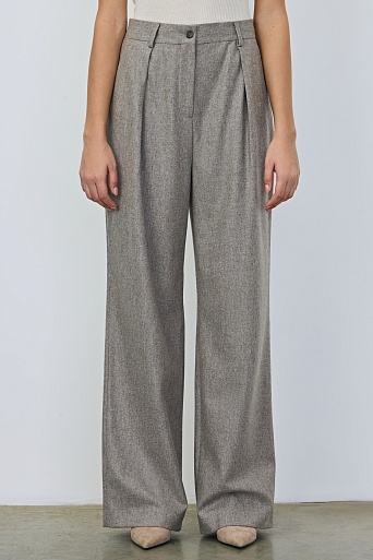 Свободные брюки с защипами, серо-бежевый меланж
