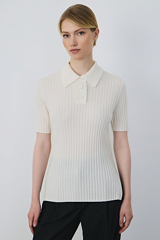Поло из мериноса в рубчик, белое
