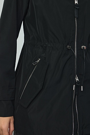 Удлиненная ветровка с капюшоном, черная