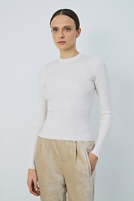 Тонкий джемпер из шерсти в рубчик, молочный