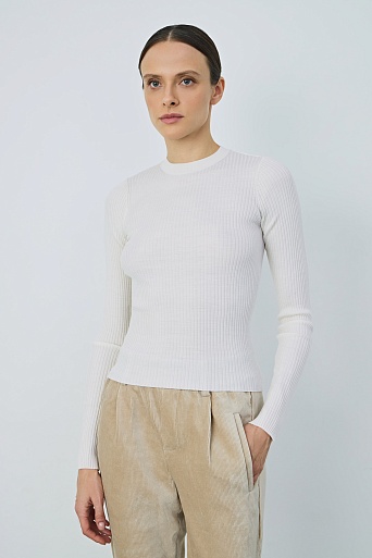 Тонкий джемпер из шерсти в рубчик, молочный