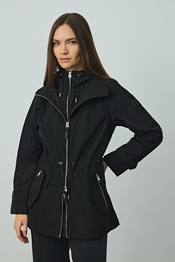Удлиненная ветровка с капюшоном, черная