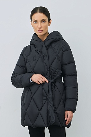 Удлиненный пуховик с ромбовидной стежкой, иссиня-черный