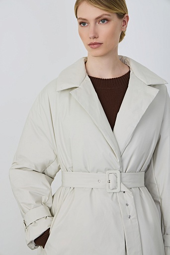 Пальто на поясе, цвет кремовый