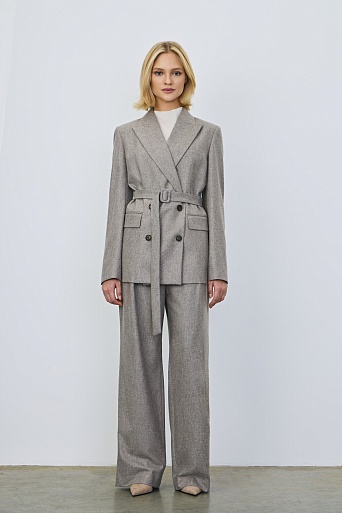 Свободные брюки с защипами, серо-бежевый меланж