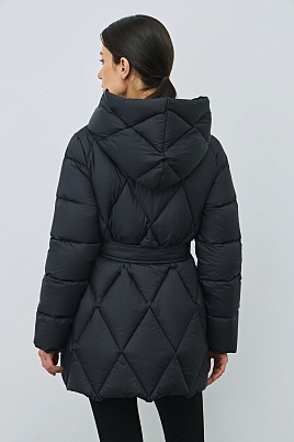 Удлиненный пуховик с ромбовидной стежкой, иссиня-черный