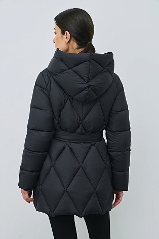 Удлиненный пуховик с ромбовидной стежкой, иссиня-черный