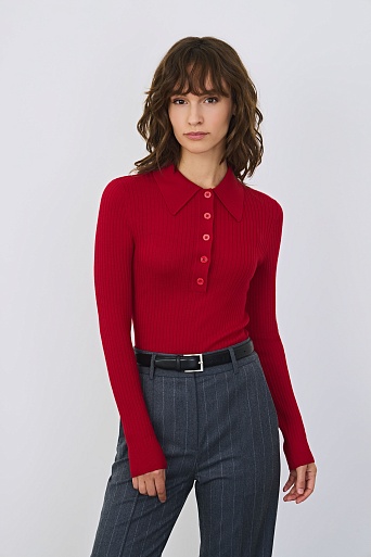 Лонгслив из шерсти в рубчик, красный