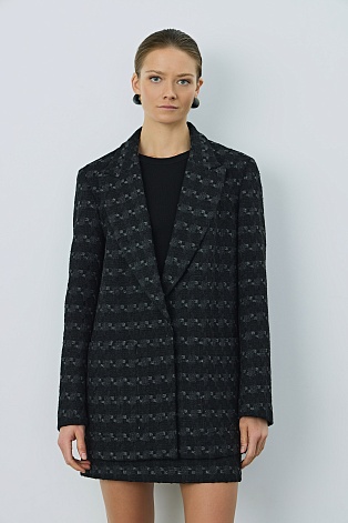 Жакет оверсайз на одной пуговице, черный с узором A