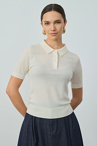 Вязаная футболка-поло, молочная