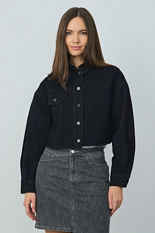 Укороченная джинсовая куртка, черная