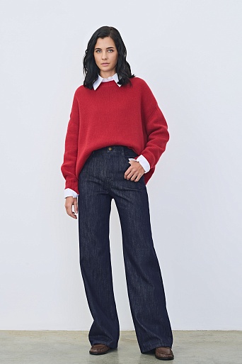 Широкие джинсы с высокой посадкой, темно-синие