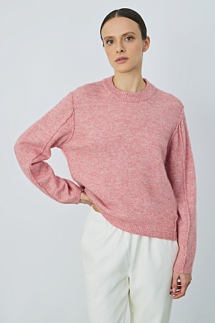 Джемпер из альпаки с декоративным швами, лососевый меланж