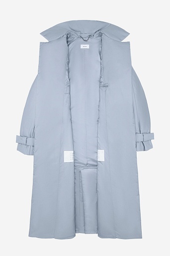 Пальто на поясе, серо-голубое
