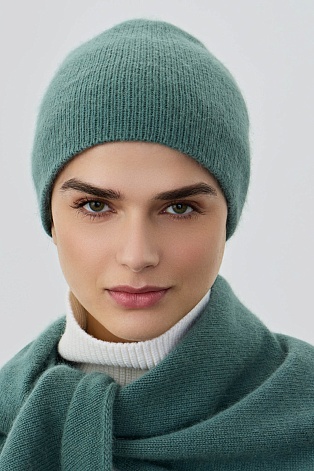 Шапка бини с ангорой, цвет морской волны