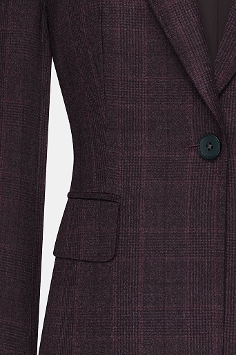 Приталенный жакет на одной пуговице, баклажановый в клетку KARLA